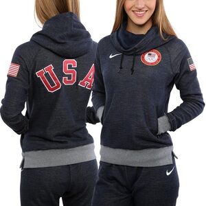 Nike Team USA Winter Olympics Wool Fleece Pullover Funnel Hoodie Navy Large